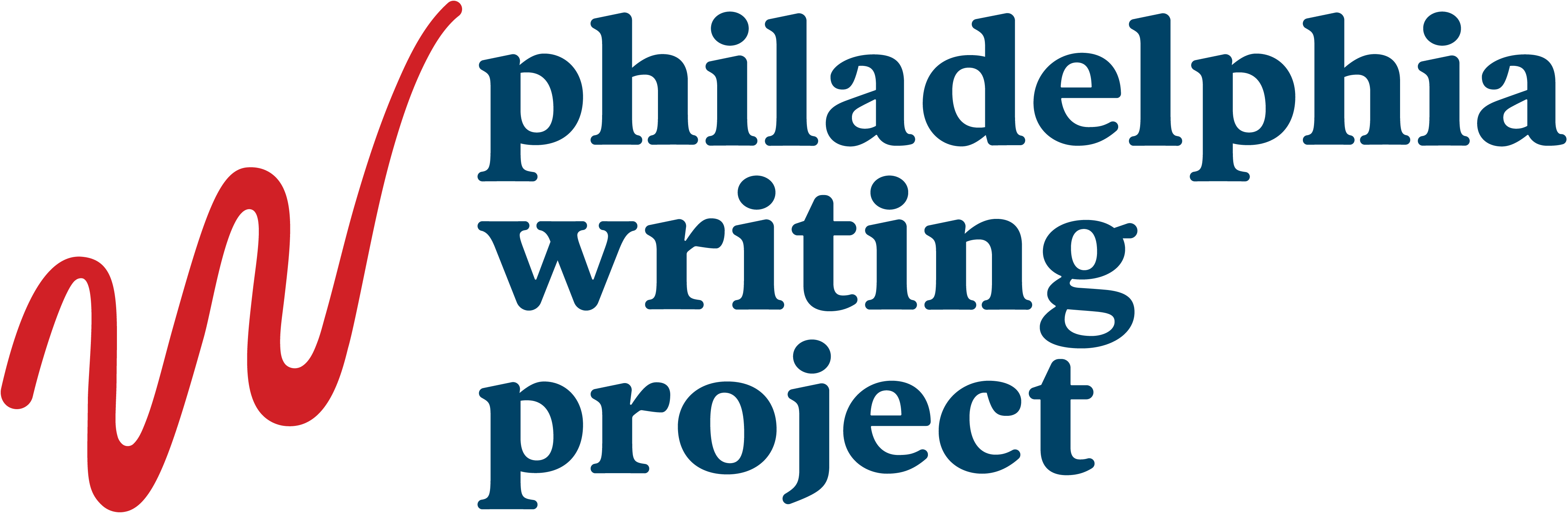 Philadelphia Writing Project logo featuring organization name in blue and stylistic "W" in red on the left side.