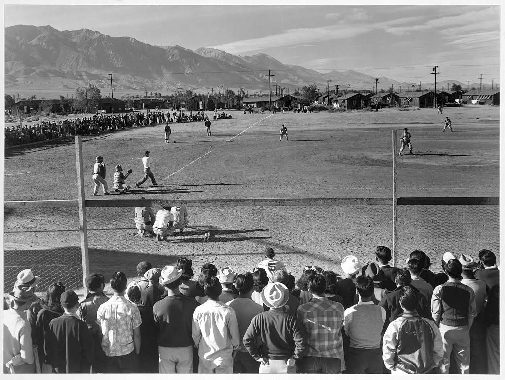 Figure 6. Photograph by Ansel Adams from 1943 entitled “Baseball game, Manzanar Relocation Center, Calif.”