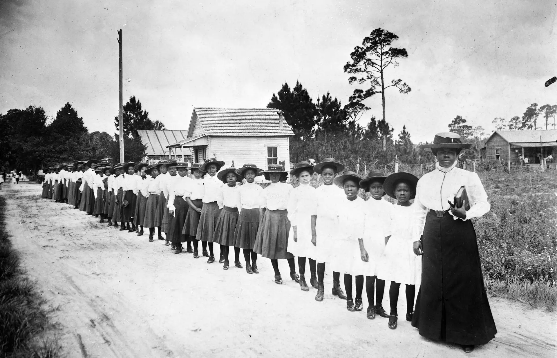 Mary McLeod Bethune with a Line of Girls from the School.